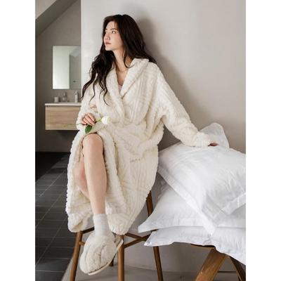 高级感睡袍女秋冬新款加厚保暖珊瑚绒睡衣性感开衫法兰绒家居浴袍