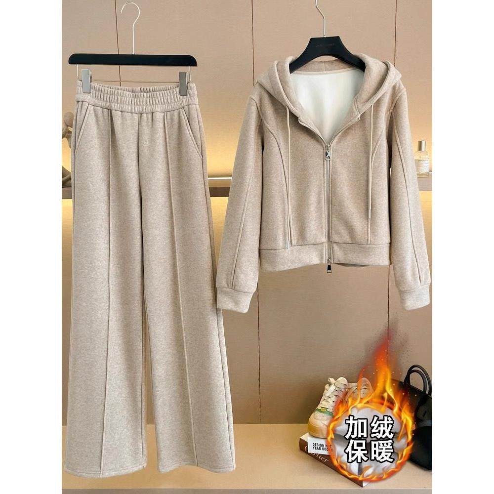 欧洲站休闲运动套装女2025新款春秋冬时尚高级感加绒卫衣两件套潮