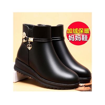 潮牌妈妈鞋棉鞋女秋冬季真皮软底短靴平底皮鞋加绒靴子中老年女鞋