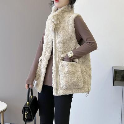 欧洲站羊羔绒马甲女春秋冬季2025年新款洋气皮毛一体背心马夹外套