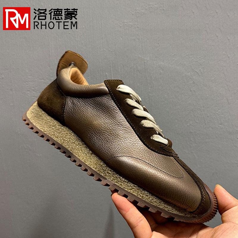 RHOTEM男鞋复古厚底百搭休闲鞋新款阿甘鞋男时尚真皮轻便运动鞋子