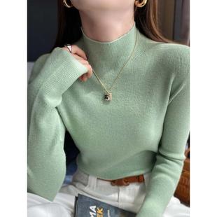 毛衣针织上衣 女内搭秋冬季 法国Rouje Dsyle绿色羊绒半高领打底衫