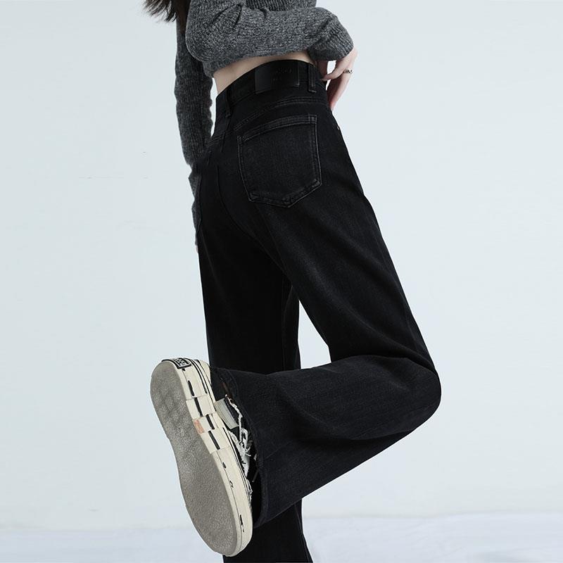Canary Kiss黑色阔腿牛仔裤女2025春季高腰宽松显高窄版直筒裤子