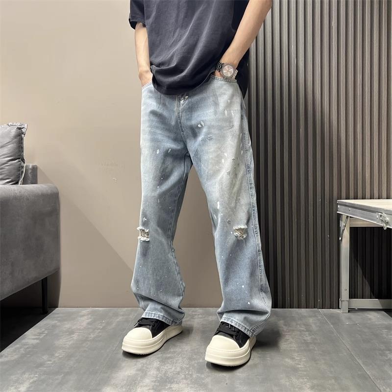 it Afternnaths潮牌！阔腿牛仔裤男美式复古泼墨宽松休闲破洞新款