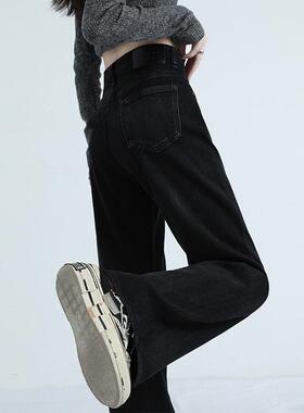Canary Kiss黑色阔腿牛仔裤女2025春季高腰宽松显高窄版直筒裤子