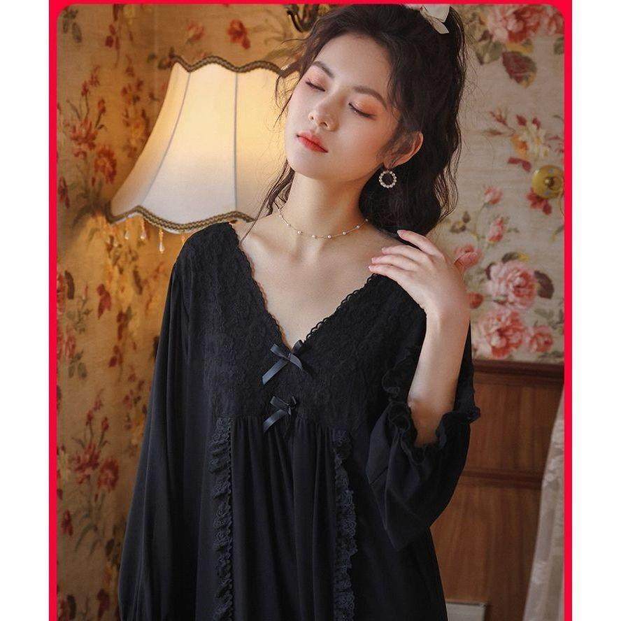 被你欺负的淡淡微妙Daily Gtra~ 睡裙春秋长袖公主复古蕾丝家居服