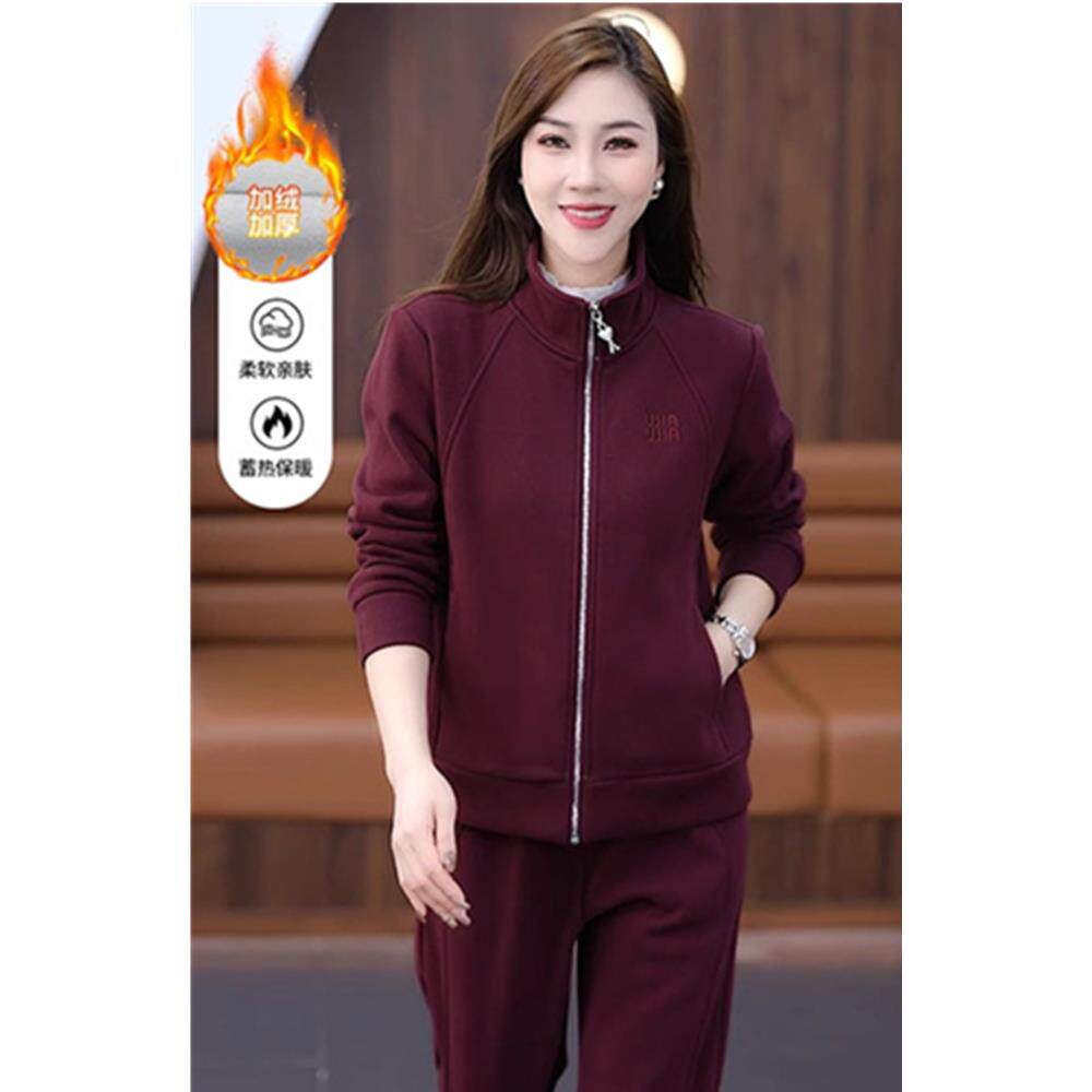 2025新款运动套装女冬季加绒加厚卫衣开衫大码减龄百搭休闲两件套
