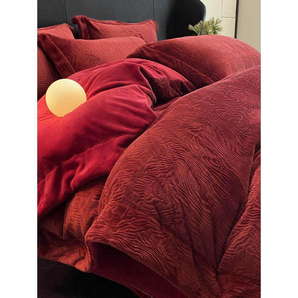 A类轻奢全消光雕花牛奶绒四件套冬季加厚珊瑚绒被套床单床上用品4,床上用品,学生床品套件,淘宝优惠券,粉丝福利购,淘宝优惠卷