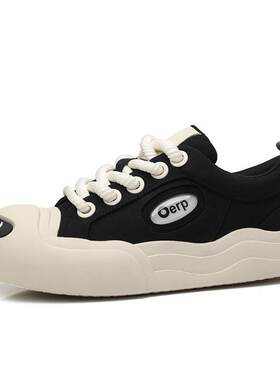 Visvim Ennio白鹿同款开口笑帆布鞋女2025新款厚底增高情侣板鞋男