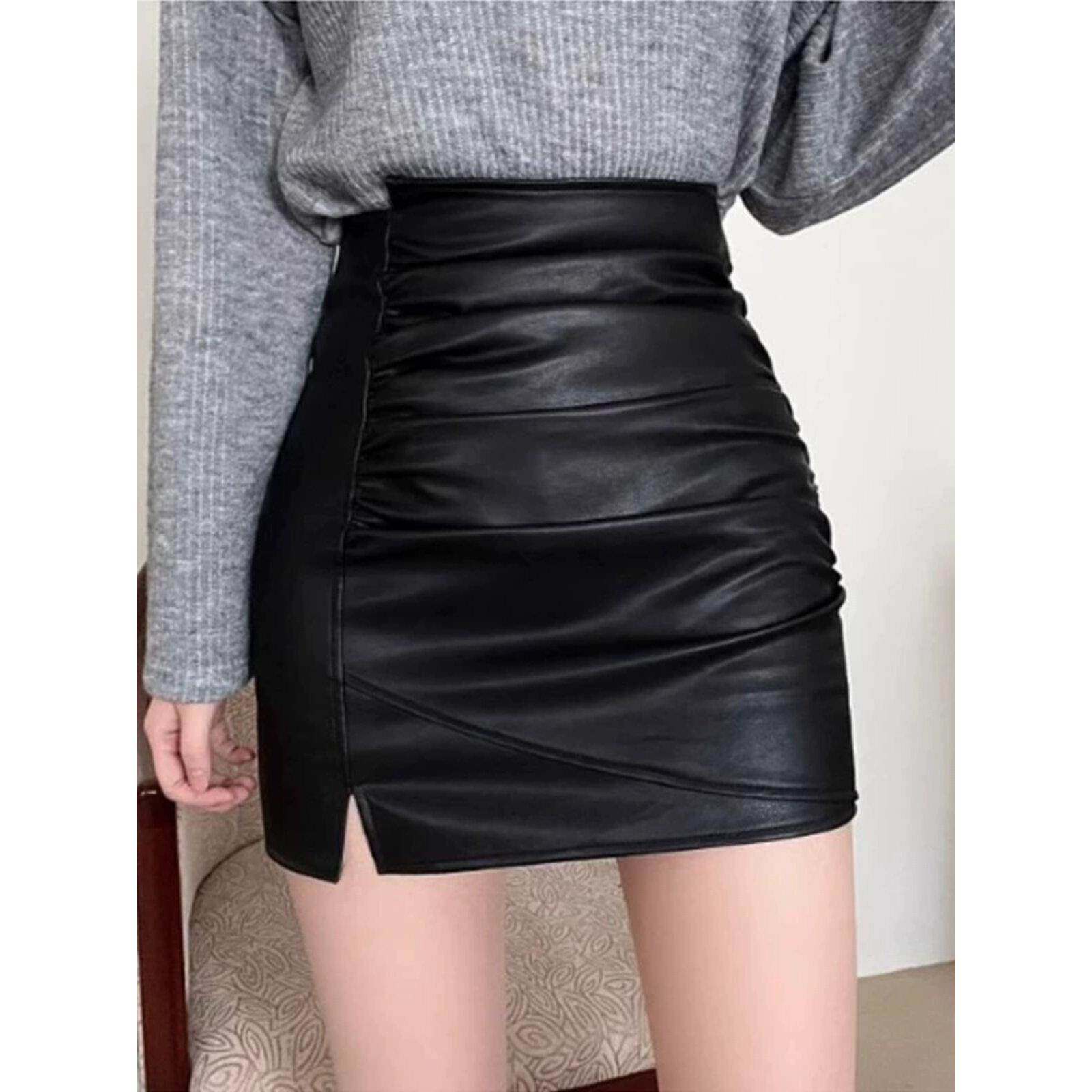 海宁真皮开叉皮裙半身裙女2025年秋冬季新款羊皮性感紧身包臀短裙