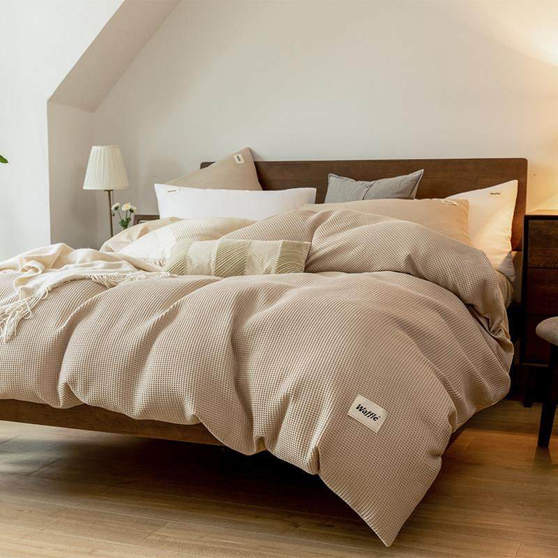 高级感华夫格四件套全棉纯棉水洗棉床笠被套床单日式简约床上用品,居家布艺,汗蒸服,淘宝优惠券,粉丝福利购,淘宝优惠卷