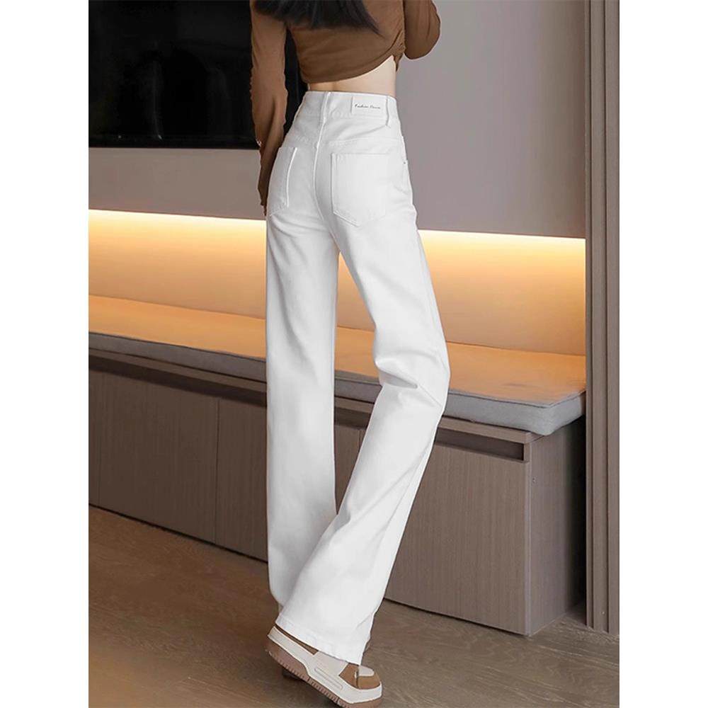 白色直筒牛仔裤女款高腰2025夏季新款高级感显瘦垂感阔腿拖地裤子