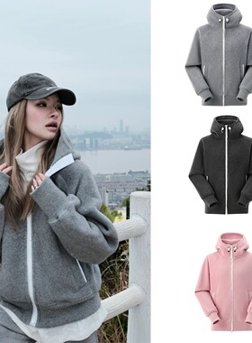 鹅平替 双面密织摇粒绒情侣款秋冬户外加厚保暖休闲连帽夹克外套