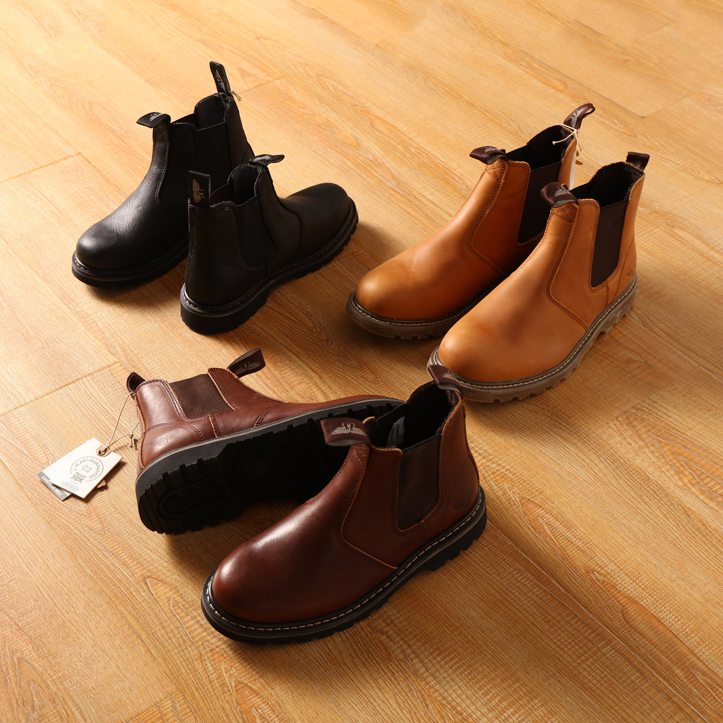 固特异头层牛皮切尔西男靴复古雅痞机车套脚中帮真皮防滑耐磨男靴