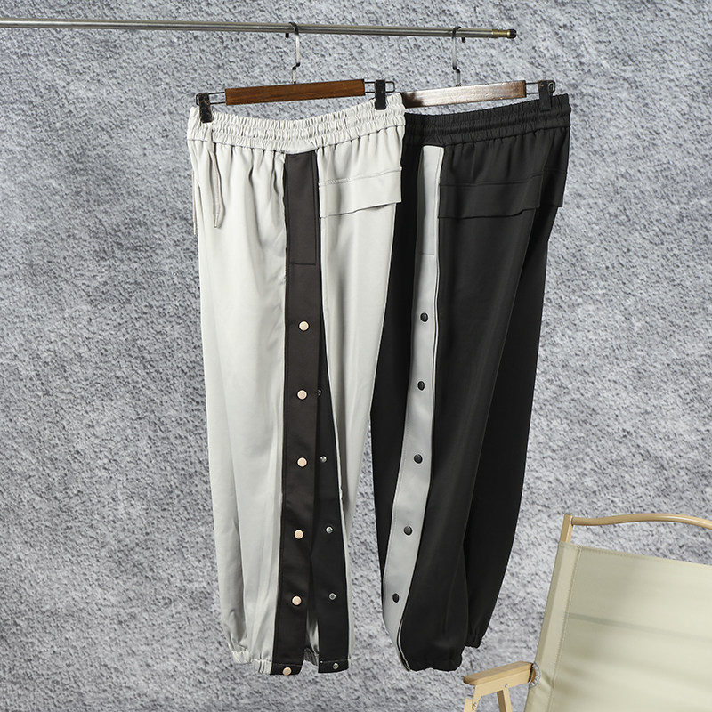 设计师款！侧纽扣！冰丝罗纹！春季男士外贸松紧腰运动休闲直筒裤