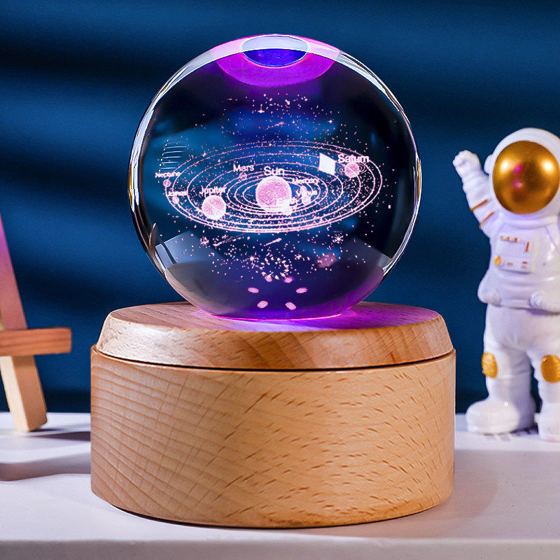 毕业礼物水晶球蓝牙音乐盒小夜灯旋转八音盒节日礼品定制桌面摆件
