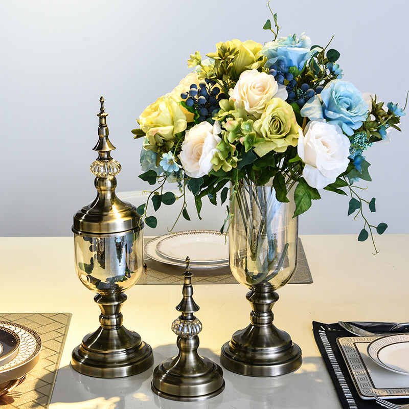 創意歐式花瓶擺件玻璃透明美式餐桌奢華軟裝飾品家居客廳仿真插花在類目 家居飾品, 花瓶/花器/仿真花/仿真飾品, 花器/花瓶, 花瓶中 - 來自Buy2taobao.com提供專業的淘寶代購服務