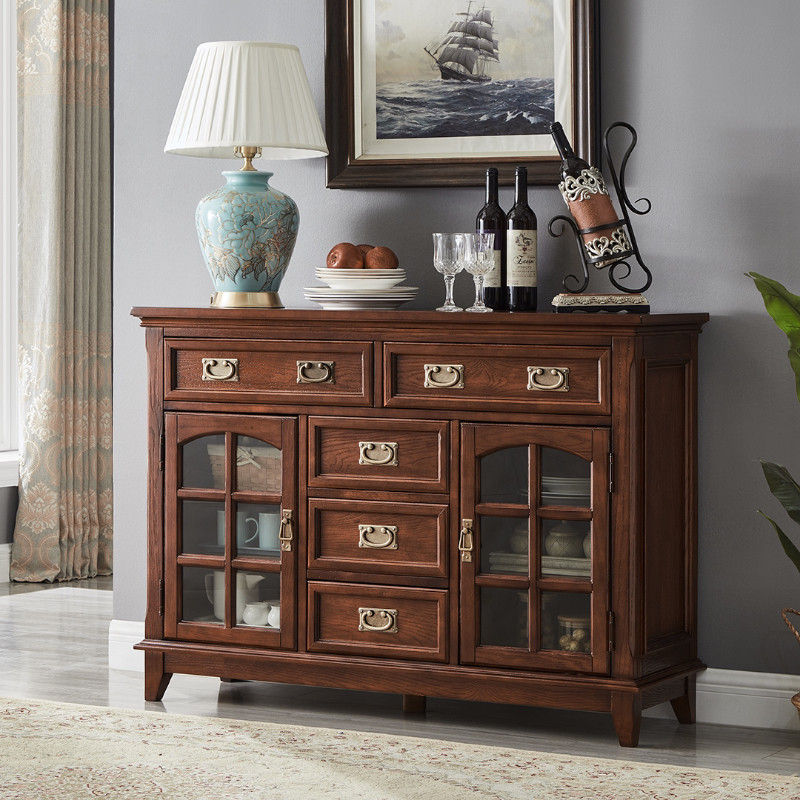 美式乡村全实木餐边柜白蜡木碗碟柜二门三门玻璃酒柜门厅储物柜