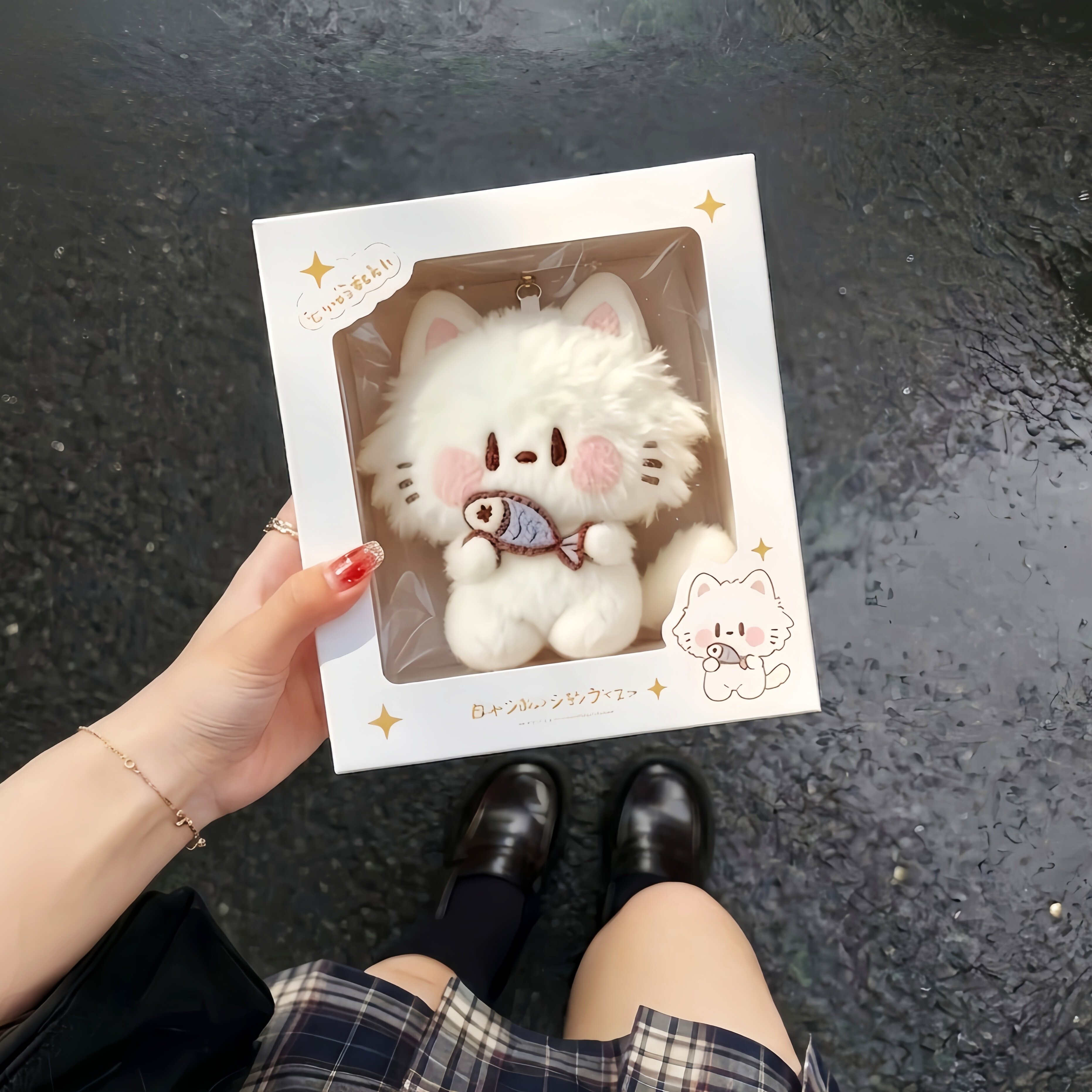 猫吃鱼包挂件可爱毛绒玩具钥匙扣超萌拿叉猫公仔配饰送女生小礼物