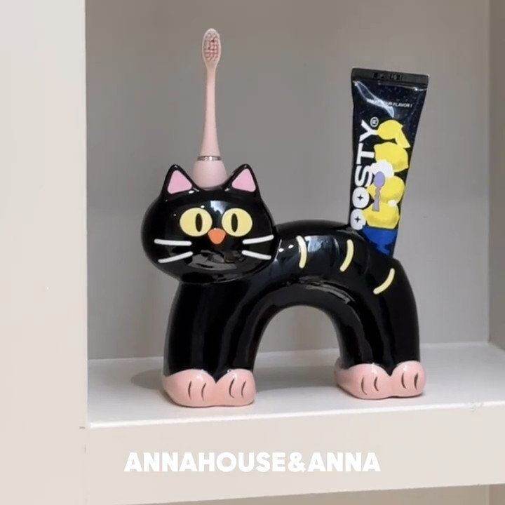 芭比猫咪电动牙刷架浴室卫生间台面黑猫陶瓷牙刷架创意牙刷底座