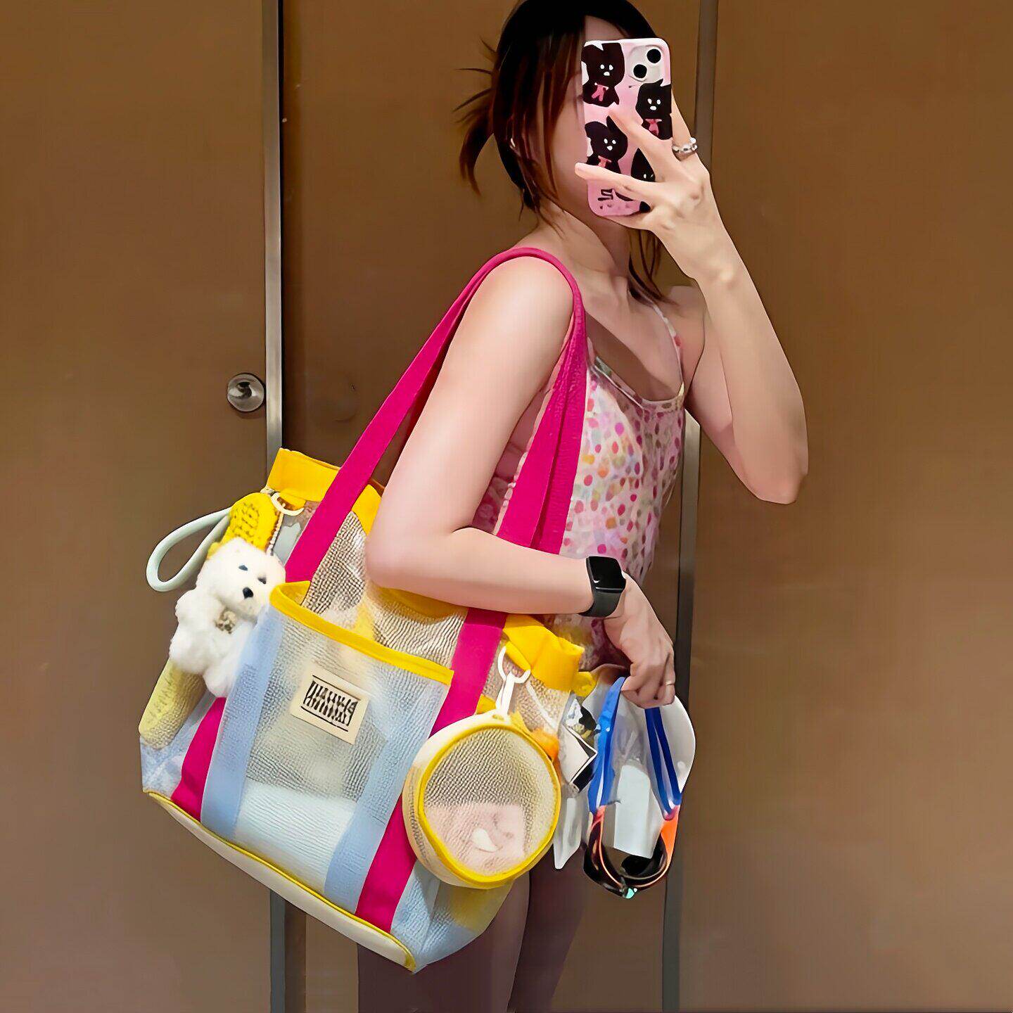 游泳包干湿分离大容量分格沙滩包健身洗澡洗漱包手提网纱收纳袋