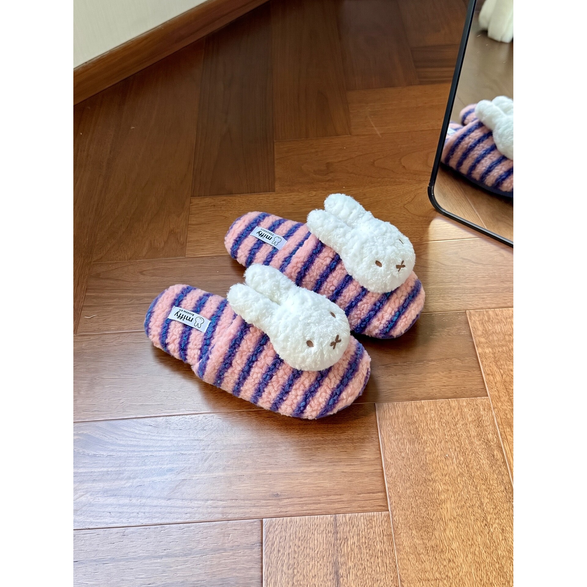 可爱miffy米菲兔毛毛拖鞋女秋冬室内居家防滑静音加绒保暖包头拖
