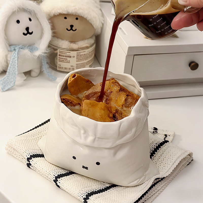 可爱ins布袋杯陶瓷咖啡杯创意造型喝水马克杯轻奢闺蜜女生送礼物