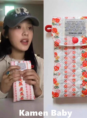 韩国ins笔袋女newjeans minji同款草莓夹棉绗缝收纳袋可爱眼镜包