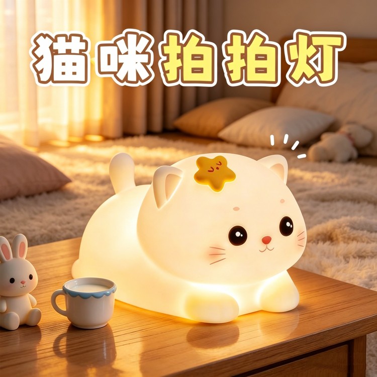 星星小猫拍拍小夜灯女孩卧室睡眠床头灯台灯儿童房柔光护眼伴睡灯