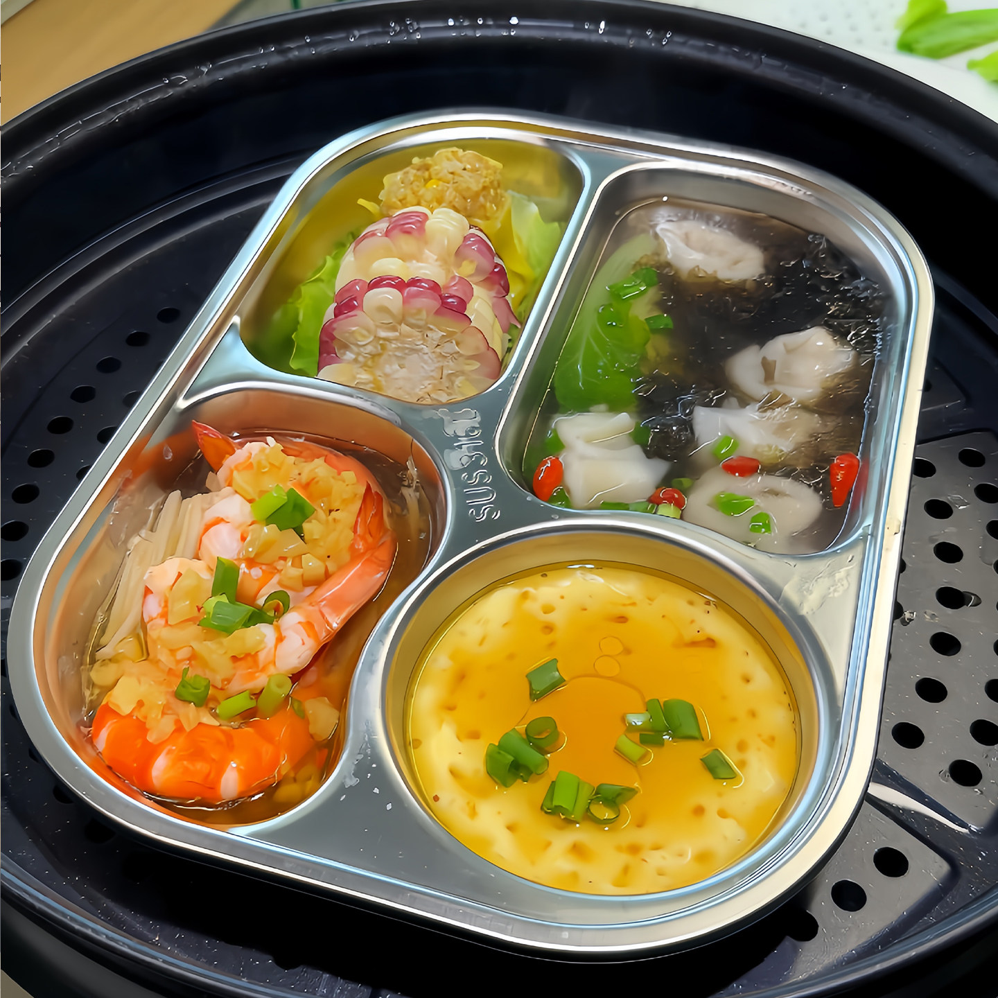 分格盘厨房专用加厚不锈钢四格一体蒸盘食堂学生早餐盘早餐一锅蒸