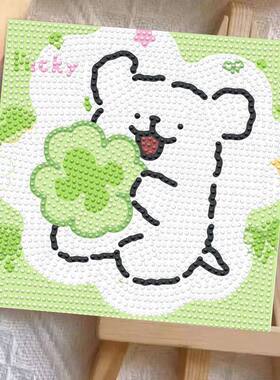 钻石新款动漫女孩线条小狗有框卡通可爱贴画儿童手工带框diy玩具
