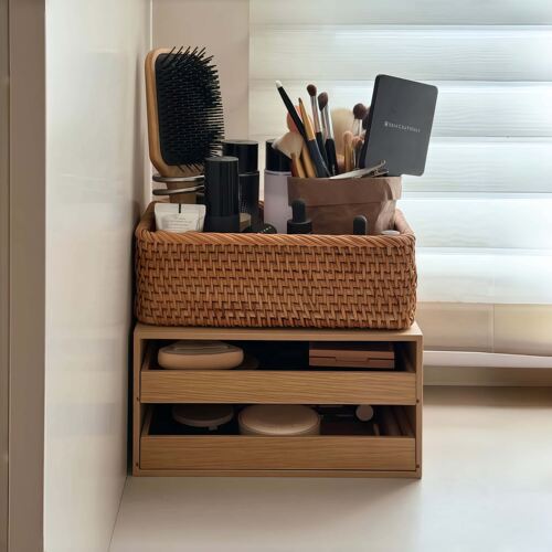 桌面化妆品收纳一体柜木质抽屉式护肤品收纳篮梳妆台置物架整理盒