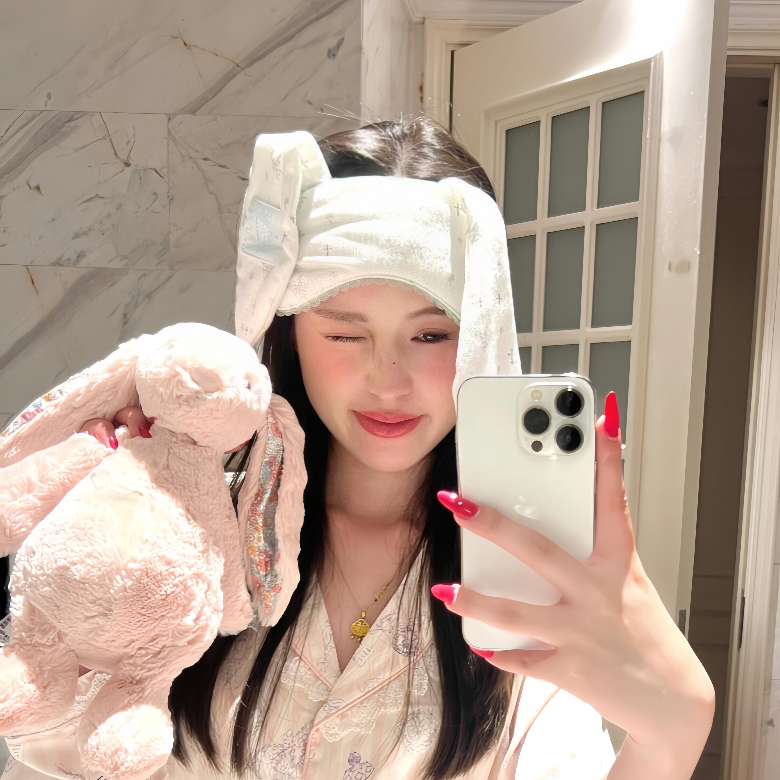 兔子月子帽夏薄款大头围孕妇发带高弹不勒头防风透气防空调风ins