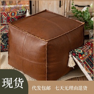 轻奢皮墩榻榻米地上坐垫客厅家用坐墩创意油蜡皮蒲团坐垫飘窗坐n9