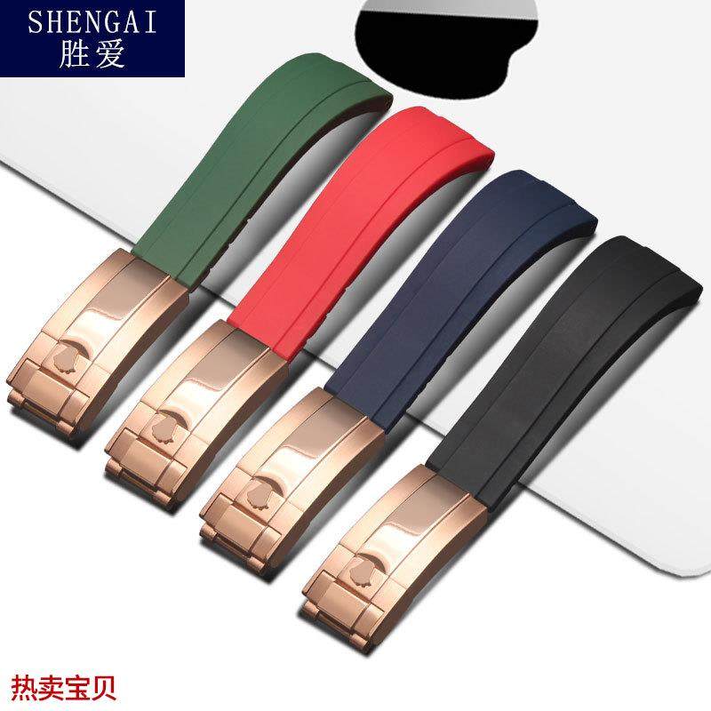 适用原装硅胶橡胶表带劳力士金游艇手表带潜航者型迪通拿黑绿水鬼