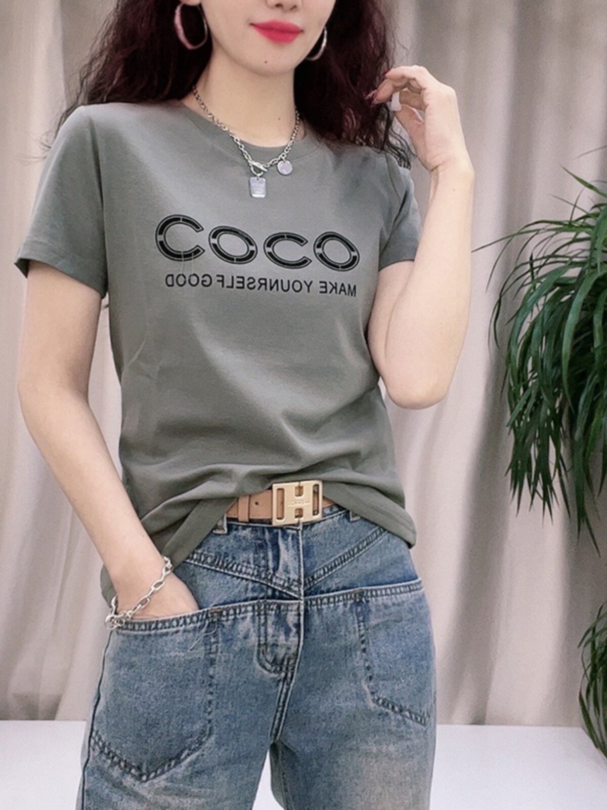 德尔惠专柜外贸一线品牌意大利捡漏纯棉女士短袖t恤女修身显瘦小