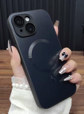 适用苹果16手机壳iPhone14ProMax磁吸AG磨砂13Pro超薄12防摔11直边自带玻璃镜头膜简约保护套A31