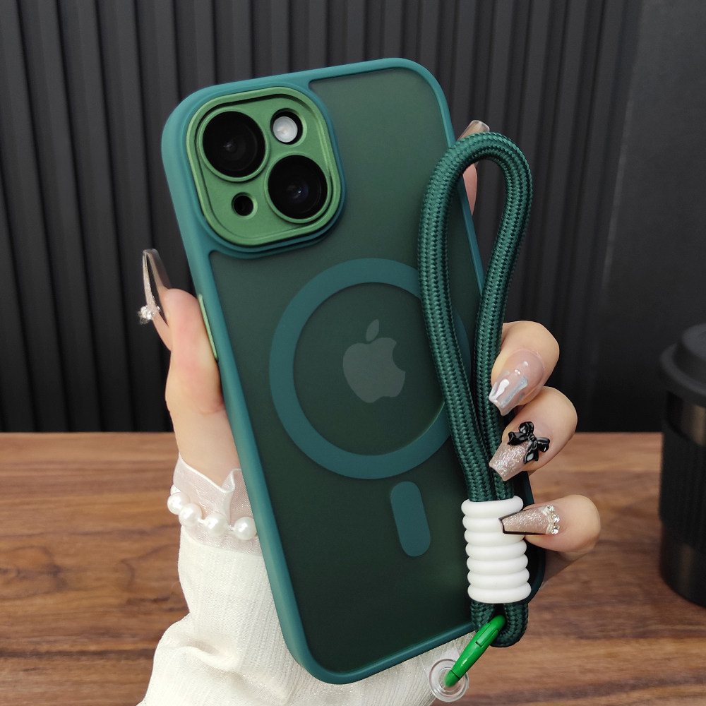 适用苹果17ProMax手机壳iPhone16自带玻璃镜膜14Plus肤感磨砂13磁吸充电12全包防摔15挂绳保护套11苍岭绿B55