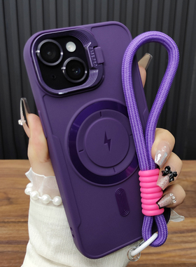 适用苹果17ProMax手机壳iPhone1折叠支架14Plus合金镜头膜13磁吸充电12防摔15硅胶高级11挂绳保护套暗夜紫A43