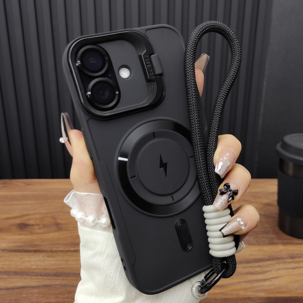 适用苹果16ProMax手机壳iPhone15折叠支架14Plus合金镜头膜13磁吸充电12防摔硅胶大孔11挂绳保护套简约A43