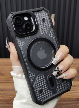 适用苹果16ProMax手机壳iPhone15合金折叠支架14磁吸充电13防滑磨砂气囊防摔硅胶保护套简约D61
