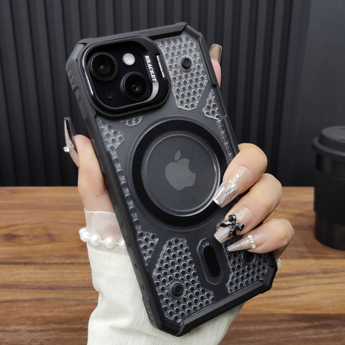 适用苹果16ProMax手机壳iPhone15合金折叠支架14磁吸充电13防滑磨砂气囊防摔硅胶保护套简约D61 - 封面