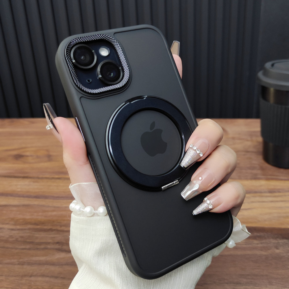 适用苹果16手机壳iPhone15ProMax肤感磨砂旋转折叠支架14合金镜头膜13磁吸充电12防摔硅胶保护套11时尚A92