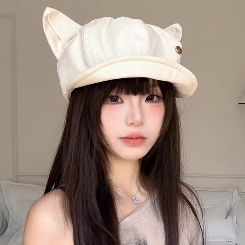 日系复古猫耳八角贝雷帽女显脸小