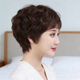 老人逼真遮白发超轻薄妈妈假发套短卷发全头套整顶春节贴片造型头