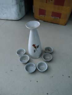 七八十年代红喜字小酒盅套装老式物件陶瓷老温酒壶分酒器库存老货