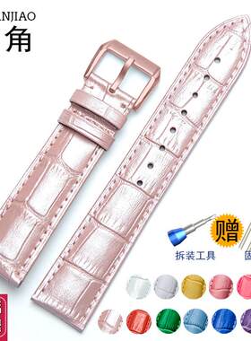 适配真皮表带 女 鳄鱼纹手表带彩色 针扣配件14/16/18mm适DW天梭