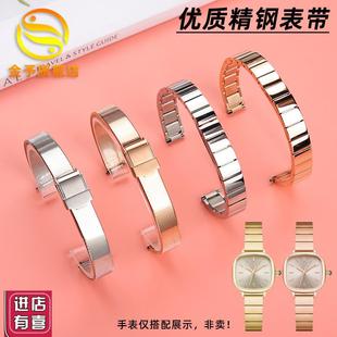 金予不锈钢表链适配Rarrone雷诺小金表女款小方糖精钢手表带10mm
