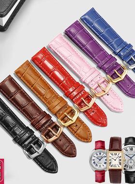 真皮手表带代用卡地l亚坦克红色皮带浪琴罗西尼dw天梭针扣表链20m