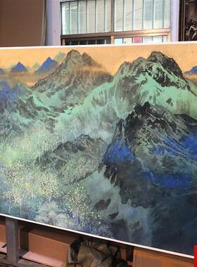 运甫江山万里图国画青绿山水六尺横幅宣纸微喷复制画z客厅装饰画